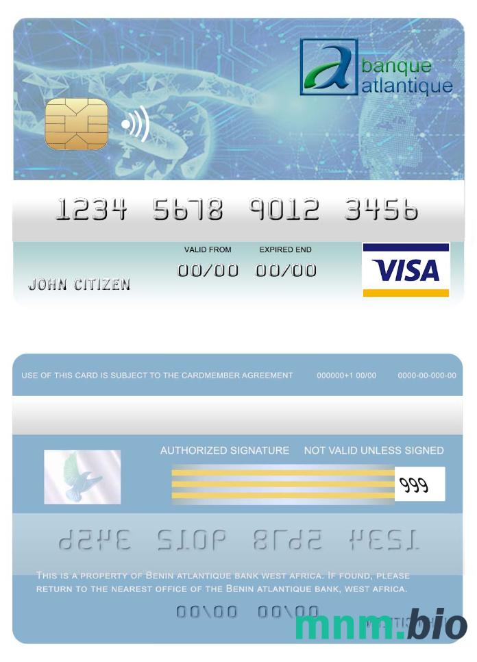 Benin Atlantique bank przykład karty visa w formacie PSD